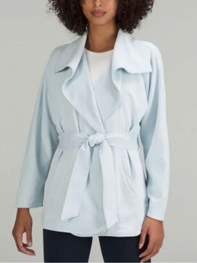Lululemon Softstreme Light Blue Belted Trench Wrap Coat Jacket Sz M / L